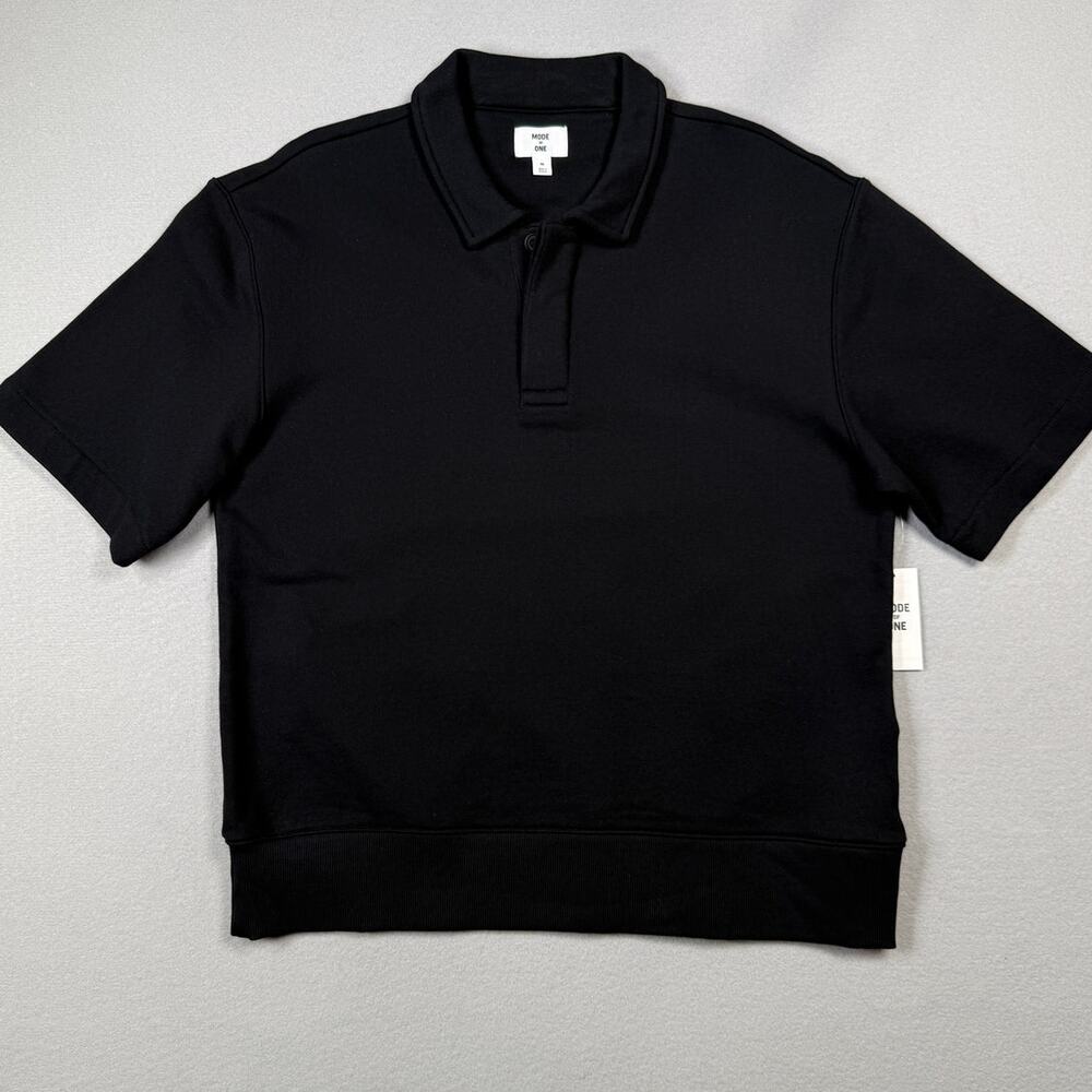 Mode of One Men's Relaxed-Fit French Terry Polo, Deep Black Medium $45
